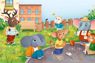 draw ciute whimsical children book illustration, storyboard cover, watercolour