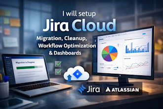setup jira cloud migration, cleanup, workflow optimization, and dashboard