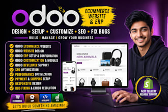 develop odoo ecommerce website design, erp setup, customization, SEO, fix bugs