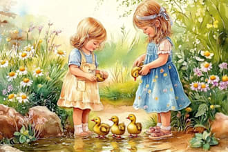 create whimsical watercolor children illustration