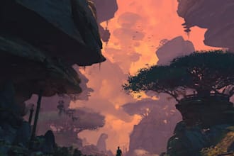 design aesthetic pixel art landscape or scenery