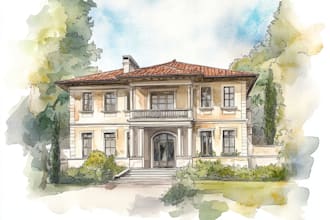 house in watercolor painting style