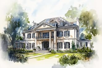hand painted watercolor house portrait of your home