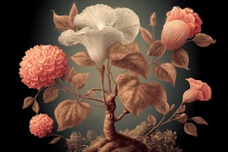 create vintage botanical illustration, floral line art