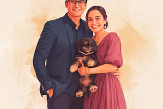 illustrate a romantic family couple portrait