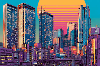 design a retro japanese city pop 80s album cover illustration