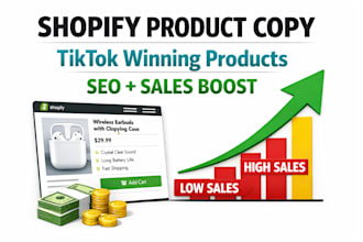 write shopify, tiktok and etsy product descriptions