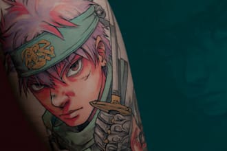 illustration for anime tattoo in color