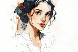draw a sketchy watercolor portrait, no ai