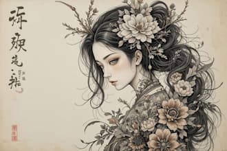 drawing a tattoo design in japanese style