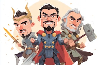 make a superhero caricature for a family or a business group