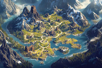 make a high quality detailed fantasy map for dnd and fiction