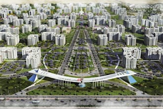 develop 3d downtown masterplan, community housing render, urban landscape resort
