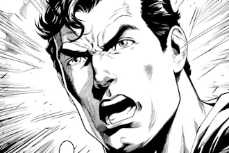 draw black and white comic superhero character line art