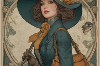 draw a vintage portrait in art nouveau bohemian style christmas sale