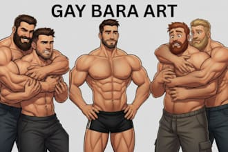 draw gay bara, yaoi, gay fanart, nsfw fantasy, bl anime, muscular illustration