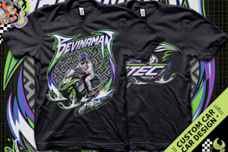 design modern racing car logo and custom t shirt design