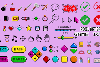 design pixel art game icons, items, weapons, UI, rpg assets and inventory icons