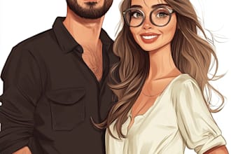 draw a cute couple caricature from your photo