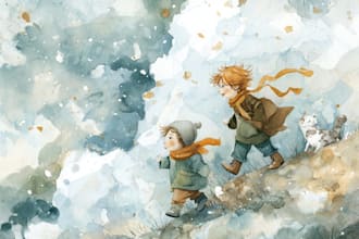 design children story book illustrations in watercolor