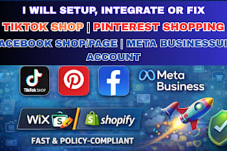 setup integrate tiktok shop, pinterest facebook shop meta suit for shopify store