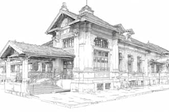 draw detailed building vector line art