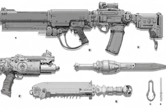 draw mecha helmet, weapon, armor concept