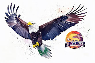 design eagle, falcon, owl or any bird logo or t shirt in watercolor