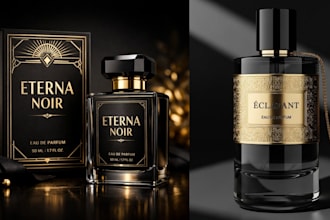 design premium perfume  packaging and label design, box design and 3d model