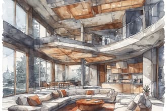 render architecture and interior concept in watercolor