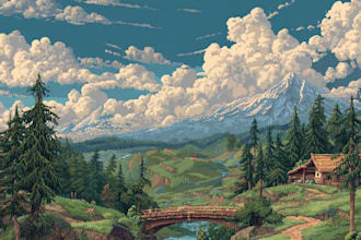 design aesthetic pixel art landscape or scenery