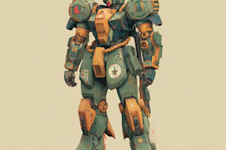 draw mecha robot, armor, gundam in anime or realism style