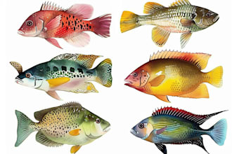 do an illustration of colored fish and marine species
