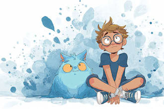 draw a cute and funny cartoon illustration