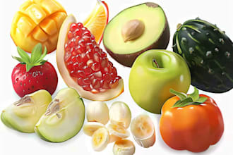 illustrate digitally realistic fruits or veggies