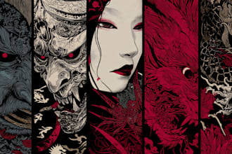 design dark japanese art for clothing, streetwear, or tattoo