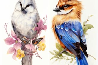 do watercolor painting of animals, botanicals, people, objects