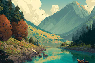 create a beautiful custom watercolor landscape illustration