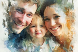merge multiple photos into amazing watercolor family