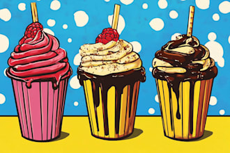 design creative pop art food illustrations for restaurants
