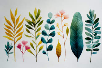hand paint watercolor botanical and floral illustration in soft natural style