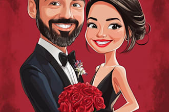 make a depict a couples caricature design