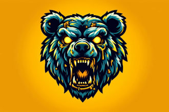 do unique angry zombie bear head logo for your brand