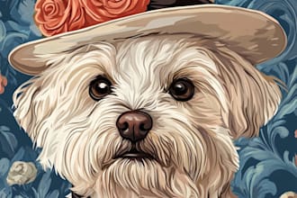draw a custom digital pet portrait from photo
