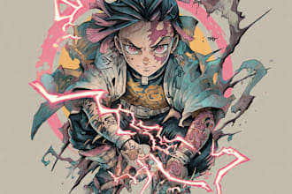 illustration for anime tattoo in color