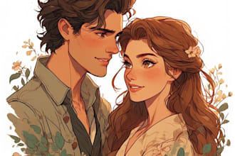 design couple portrait illustration and family portrait art for you