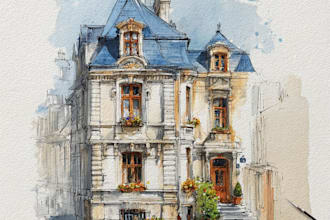 paint a watercolor house portrait or city space illustration