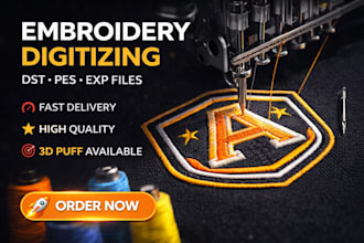 do professional embroidery digitizing logo 3d puff to dst pes