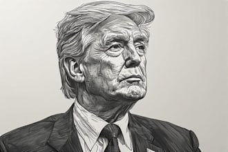 draw a hedcut wsj and cartoon portrait style from photo