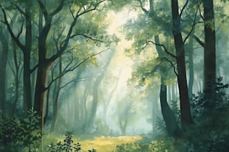 paint a watercolor and gouache landscape illustration